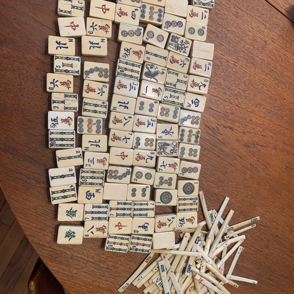 Vintage bone and bamboo Mahjong Tile Set